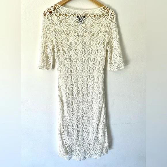 Lauren Ralph Lauren Ivory Crochet Cotton Half Sleeve Dress Size 6 NWT - Picture 7 of 11